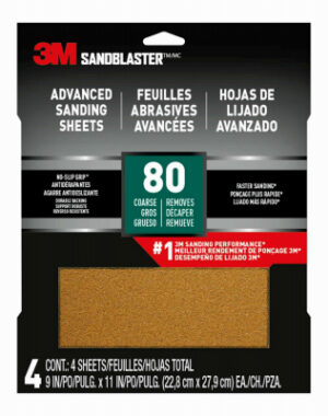 Sandblaster Sandpaper, 9 In. x 11 In., 80 Grit, 4-Pk