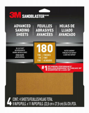 Sandblaster Sandpaper, 9 In. x 11 In., 180 Grit, 4-Pk