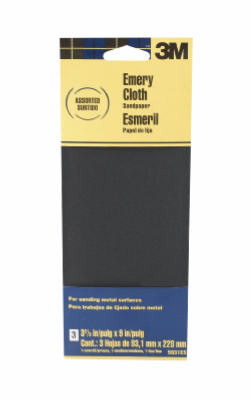 Assorted Emery Cloth Sandpaper, 3-2/3 x 9 In., 3-Pk.