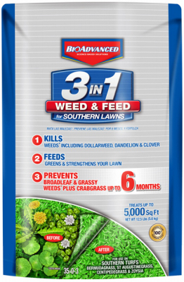3-In-1 Weed & Feed Fertilizer, Southern Lawn, 12.5 Lbs., Covers 5,000 Sq. Ft