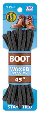 Stay-Ty Waxed Boot Laces, Black, 45 In., Pair