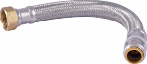 18 In. Push-Fit Water Heater Connector, Braided Stainless Steel, 1/2 x 3/4 In. FIP