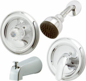 Tub & Shower Faucet + Showerhead, Pressure-Balancing, Acrylic Handle or Metal Lever, Chrome
